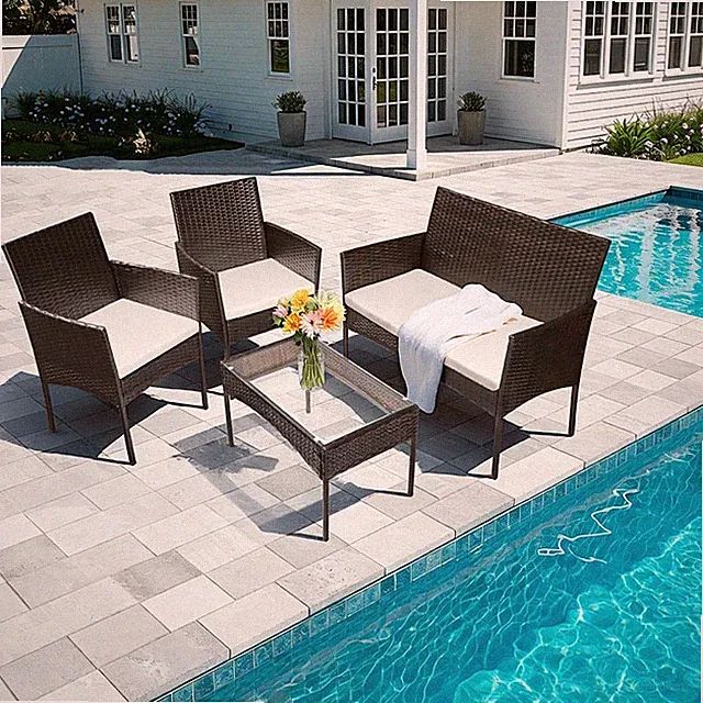 Sitzgruppe Sitzgarnitur Polyrattan Gartenbank Gartenmöbel Sitzgarnitur Esstisch
