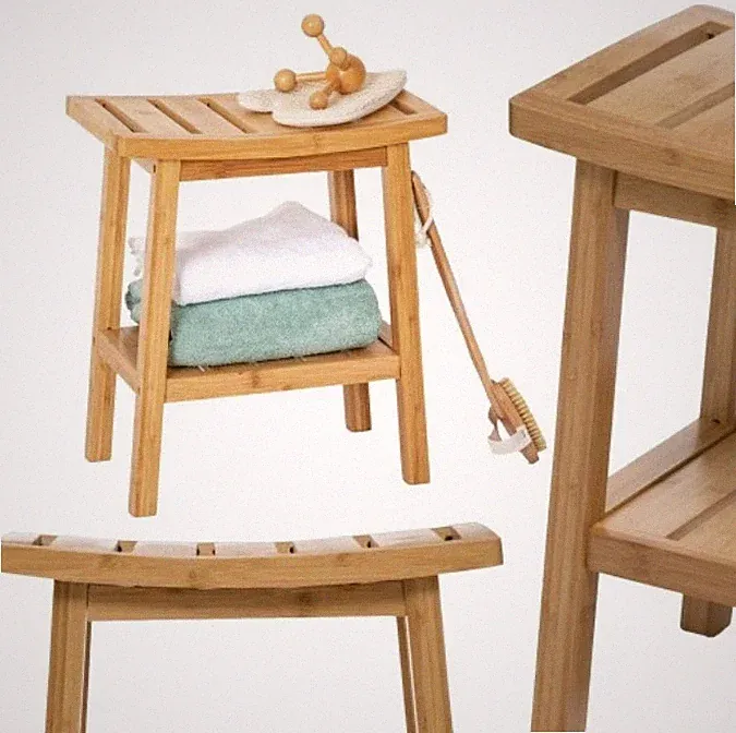 Sitzhocker Hocker Stuhl Badhocker zum Badezimmer Bambus Holz mit Ablage