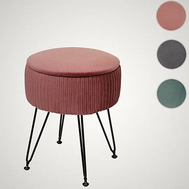 Sitzhocker HWC-K47, Hocker mit Staufach, Ø 33cm, Samt-Optik