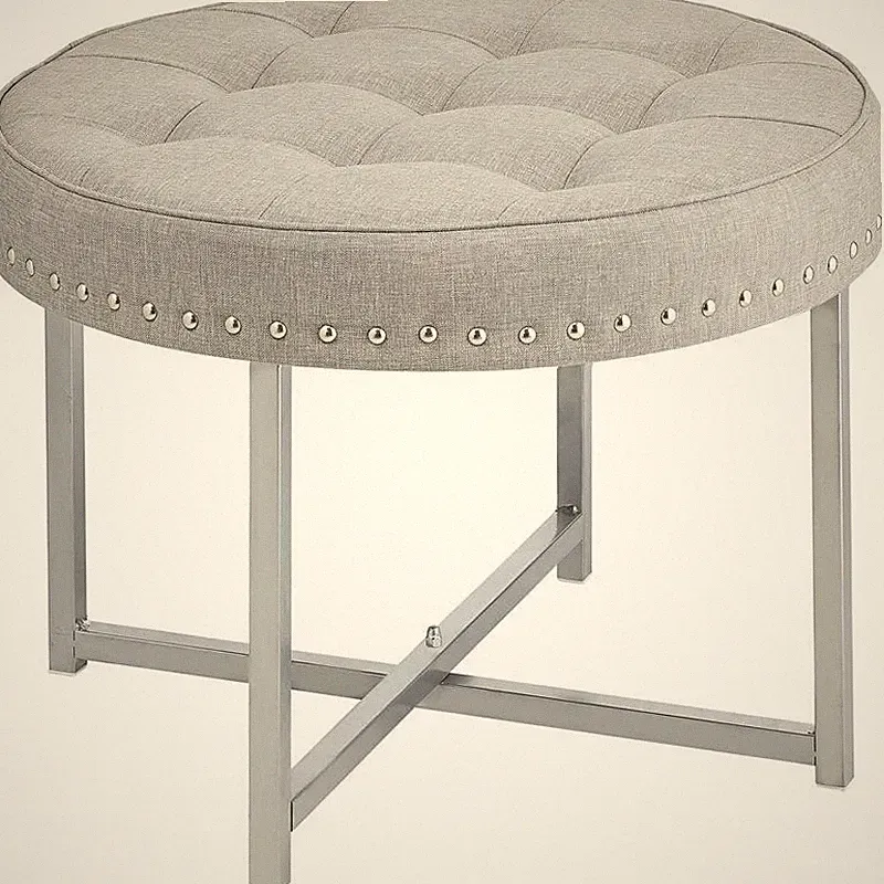 Sitzhocker Polsterhocker rund mit moderner Nietenverzierung mDesign grau silber