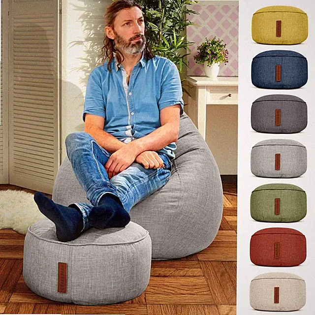 Sitzhocker rund 25x45 Leinen-Optik Fußhocker Sitz Pouf Sitzsack Hocker Sitzpuff