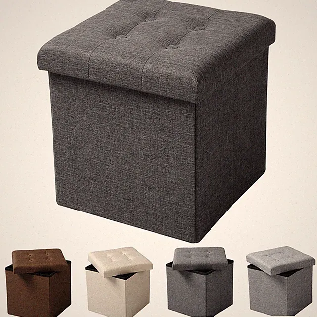 Sitzhocker Sitzwürfel Aufbewahrungsbox faltbar Leinen MDF SH06dgr-1 Dunkelgrau