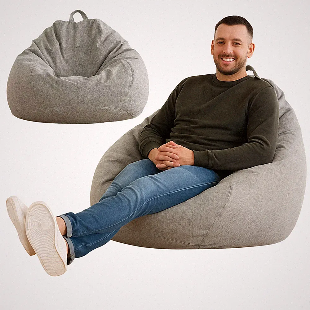 Sitzsack 350L Hellgrau mit ECO Füllung Bean Bag Kissen XXL
