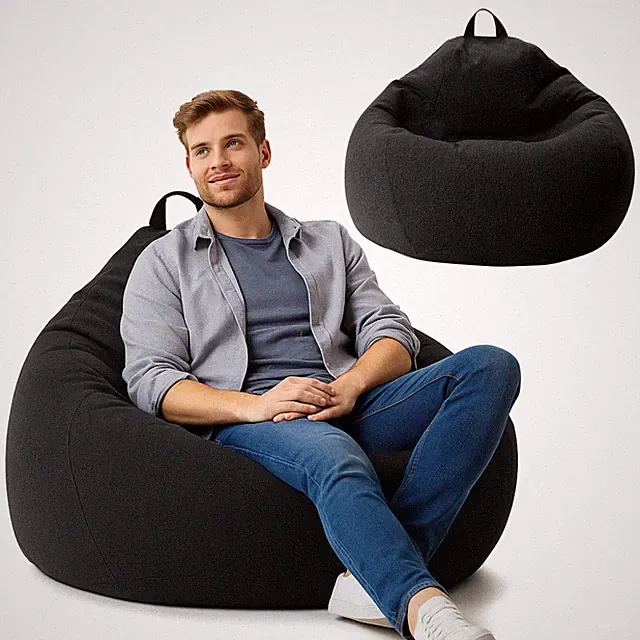 Sitzsack 350L Schwarz mit ECO Füllung Bean Bag Kissen XXL