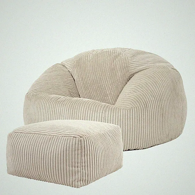 Sitzsack Icon Kingston Beige mit Hocker – flauschig für Erwachsene