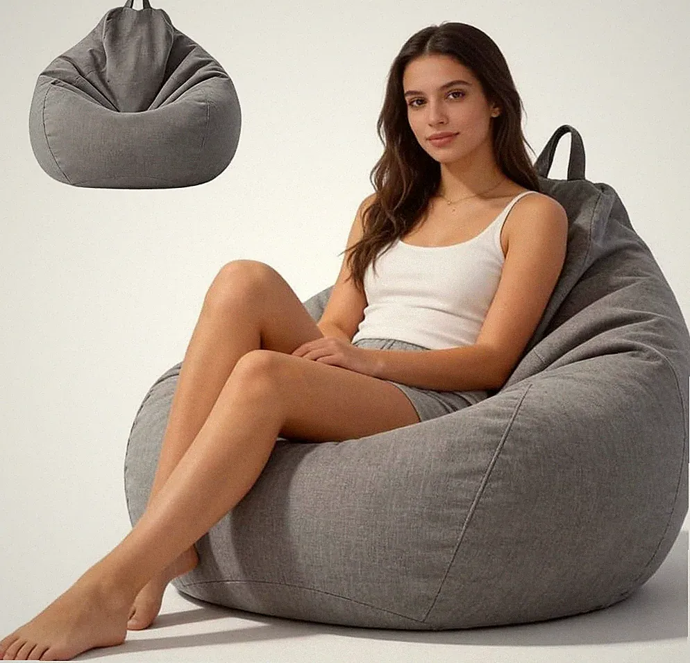 Sitzsack Leinen-Baumwoll XL 100x120cm Reißverschluss Kinder Erwachsene Wohnzi...