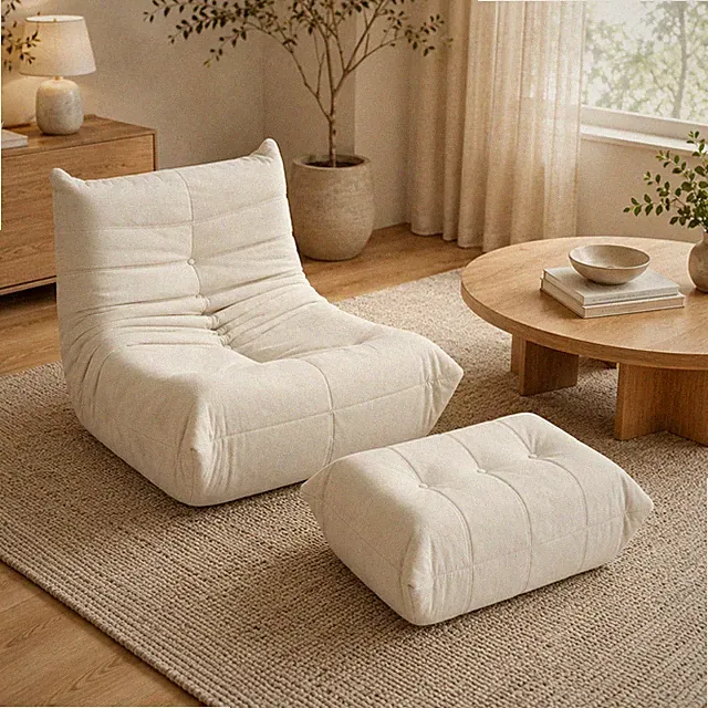Sitzsack-Sessel mit Hocker – Bequemer Loungesessel für Wohnzimmer, Schlafzimmer