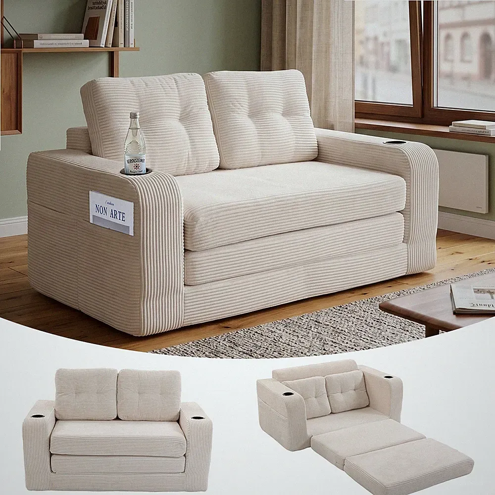 Sitzsack Sofa 2-Sitzer Cord Modular Bodensofa mit Getränkehalter & Taschen