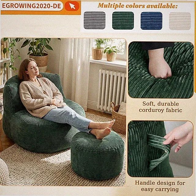 Sitzsacksofa mit Schaumstofffüllung Sofa Liege für Drinnen Rutschfest Fußpedal
