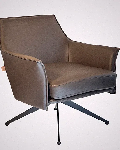 SIX Aurio Echtleder-Drehstuhl Braun – Mid-Century Lounge Chair mit Metallbasis