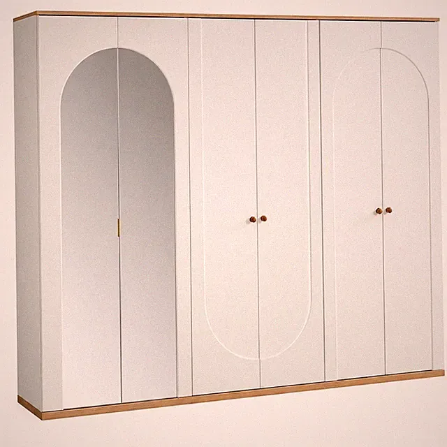 Skandinavischer Kleiderschrank mit Spiegel und eleganten Runddetails