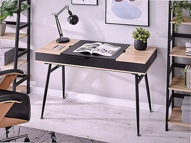 skandinavischer Stil Schreibtisch Computertisch mit Ablagefächern Schwarz 120cm