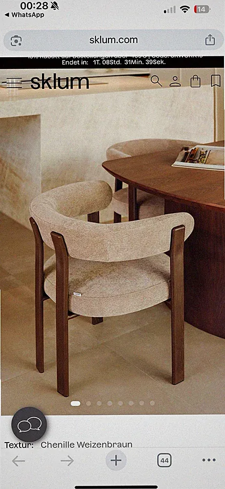 SKLUM Esszimmerstuhl gepolstert Armlehnen Chenille beige/braun Holz dunkel