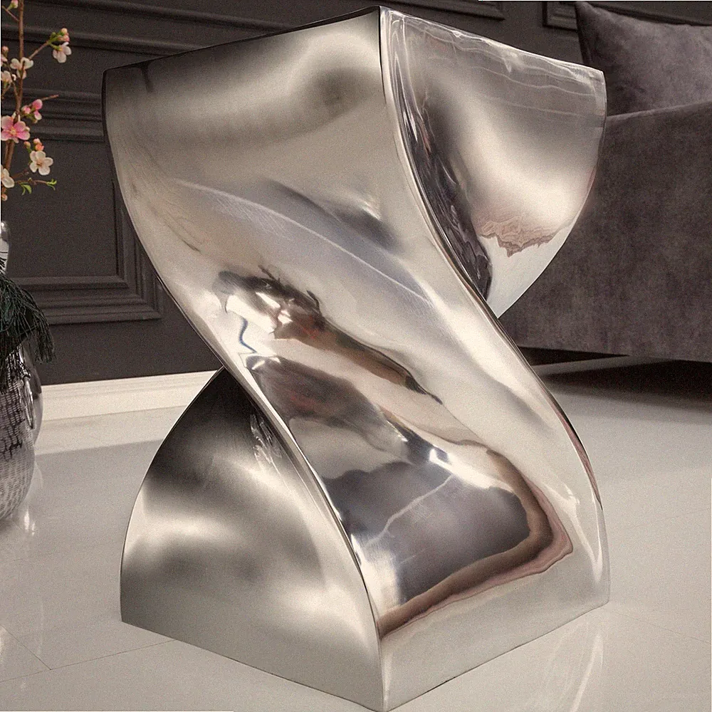 Skulp­tu­raler Beistelltisch TWIST - 45cm - silber - Metall - poliert Sitzhocker