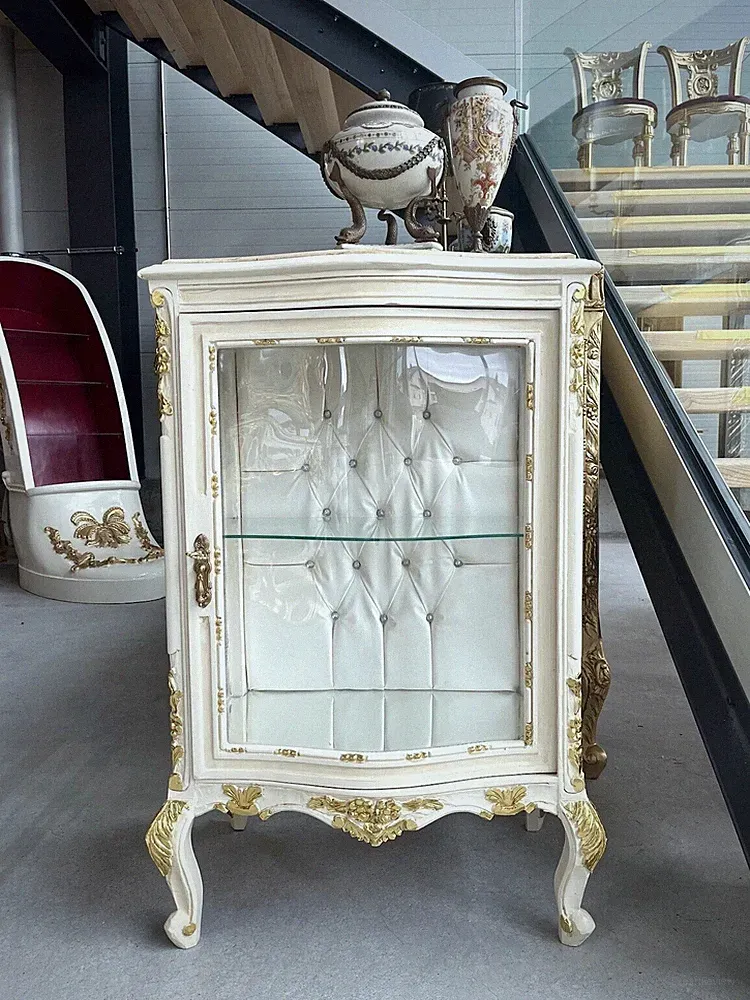 Small Vitrine French Baroque Display Cabinet in White Handmade Showcase Decor