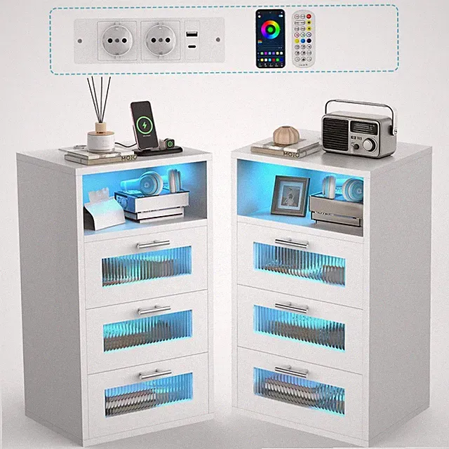 Smart Nachttisch mit USB Ladefunktion LED Nachtschrank mit 2/3 Schubladen