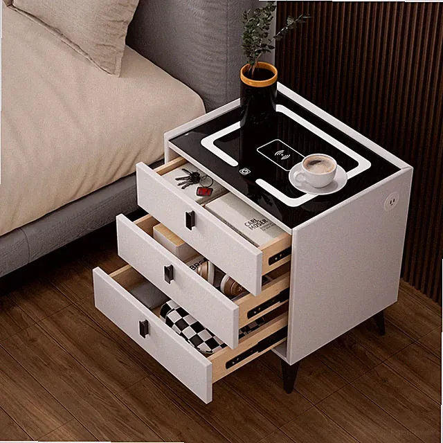 Smart Nachttischschrank kommode 50cm mit 2/3 Schubladen LED Drahtloses Aufladen