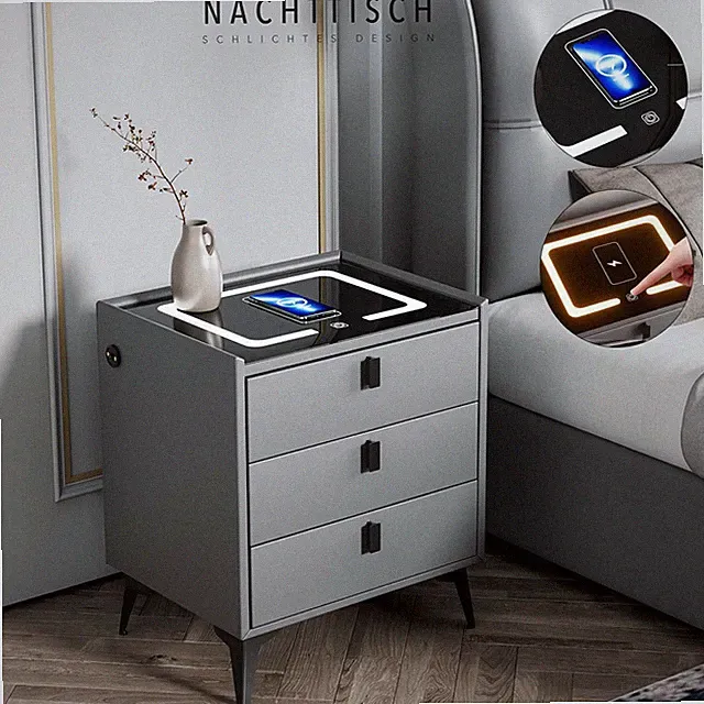Smart Nachttischschrank kommode 50cm mit 2/3 Schubladen LED Drahtloses Aufladen