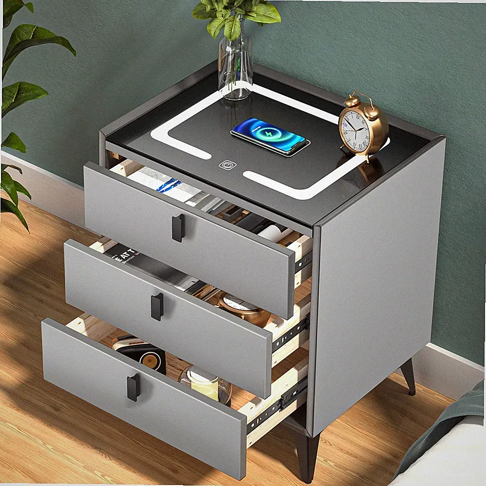 Smart Nachttischschrank kommode mit 2/3 Schubladen LED Drahtloses Aufladen