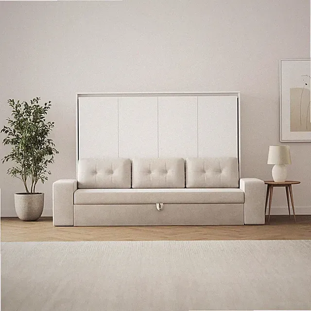 SMARTBett Schrankbett M2 140x200 Horizontal mit SOFA Sandgrau – klappbares Wandb