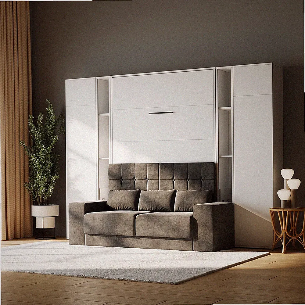SMARTBett Schrankbett SET M1 140x200 mit Sofa – inkl. Regale & Hochschränke