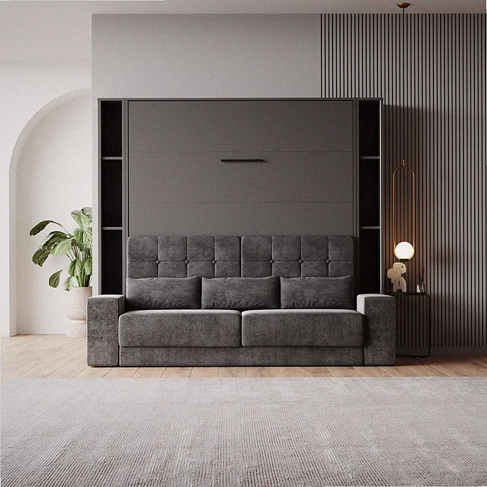 SMARTBett Schrankbett Set mit Sofa M1 140x200 + 2 Standregale inkl.LED