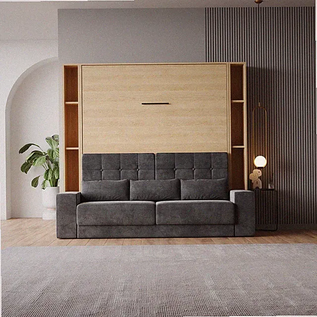 SMARTBett Schrankbett Set mit Sofa M1 160x200 + 2 Standregale inkl.LED