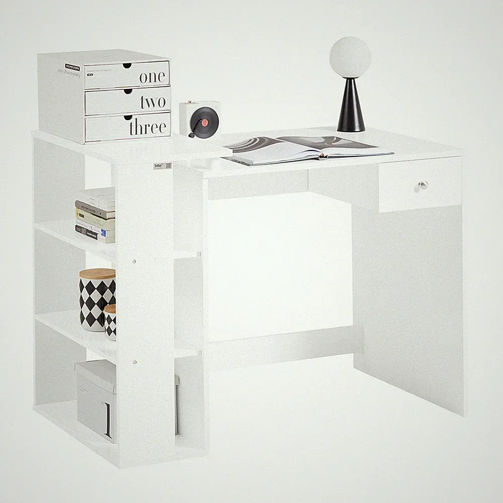 SoBuy Schreibtisch mit 3 Ablagen,Arbeitstisch.Computertisch,Bürotisch,FWT35-W