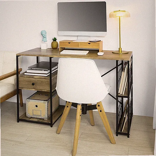 SoBuy Schreibtisch mit 4 Ablagen und Einer Schublade Computertisch FWT61-N