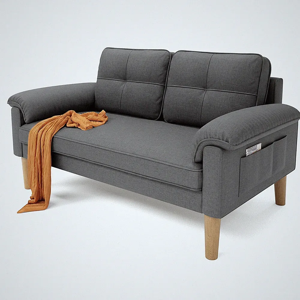 Sofa 2 Sitzer 144 cm Kleine Couch mit Armlehne Modernes Stoffsofa Donkergrau