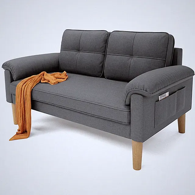 Sofa 2 Sitzer,Stoffsofa mit Armlehne & Seitentasch,Kleine Couch,Donkergrau