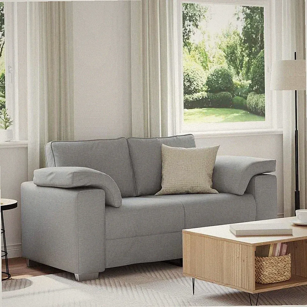 Sofa 2er Sitzer Grau gepolsterter Stoff modern Bequem gepolsterte Armlehnen
