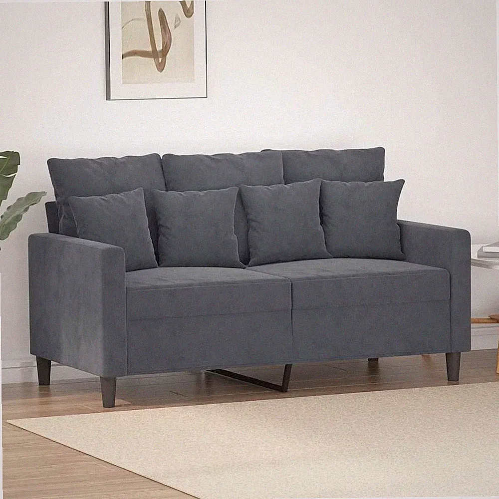 Sofa 2er Sitzer Polster Grau Samtbezug Metallgestell gepolstert