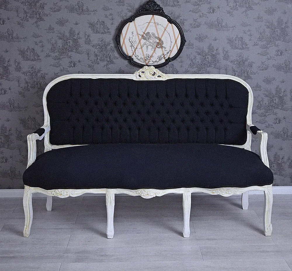 Sofa Barock Couch Schwarz Sitzbank Bank Barockliege Polstersofa Polsterbank