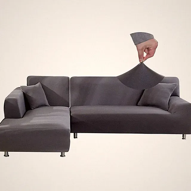 Sofa Bezug L-Form elastisch 3-teilig grau Bezug Möbelbezug