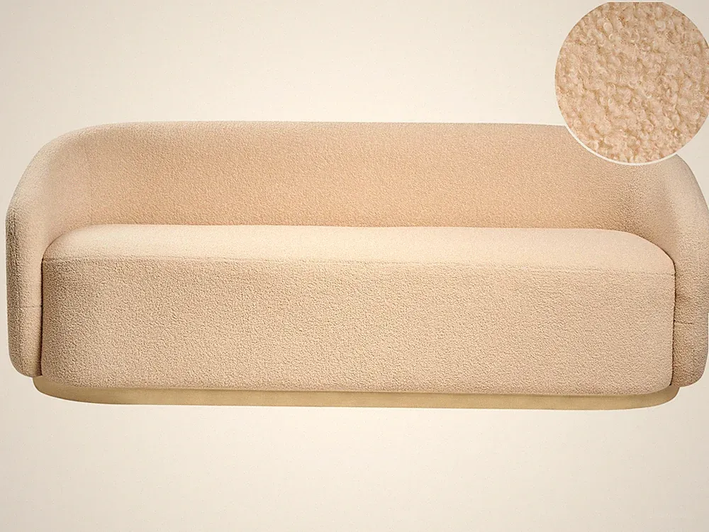 Sofa Bouclé Stoff beige gold 2-Sitzer gepolstert minimalistisch Sipo
