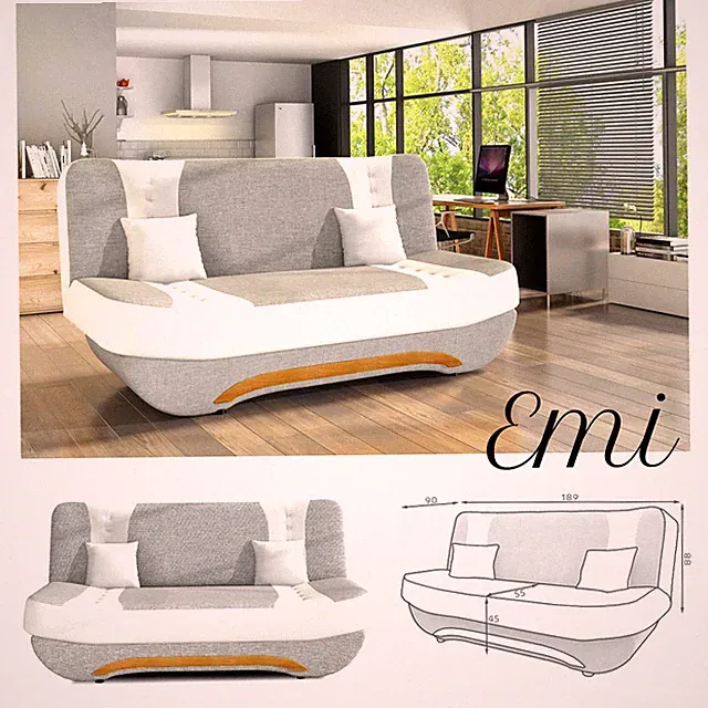 Sofa EMI Schlaffunktion Schlafsofa Doppelbett Couch Wohnzimmer modern Bettkasten