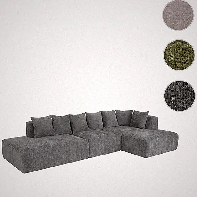 Sofa-Garnitur HWC-Q28, Couch, Stoff Chenille Liegefläche rechts 60x310x150cm
