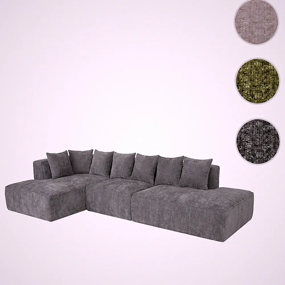 Sofa-Garnitur HWC-Q28 L-Sofa Couch Stoff Chenille Liegefläche links 60x310x150cm