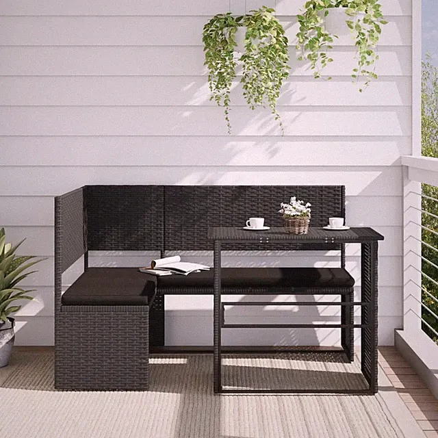 Sofa Gartenmöbel Sitzgruppe Lounge L-Form mit Tisch Kissen Poly Rattan vidaXL