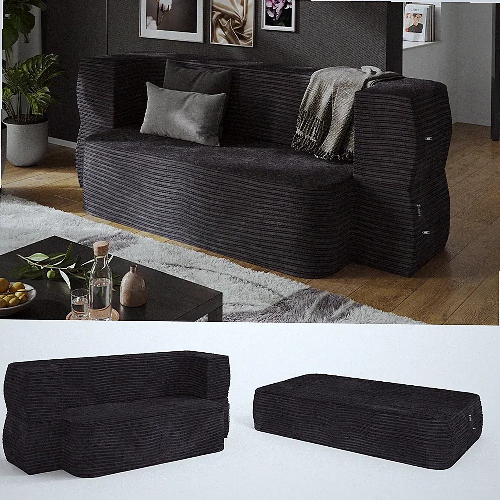 Sofa Lille Schwarz 190 cm mit Schlaffunktion Vicco