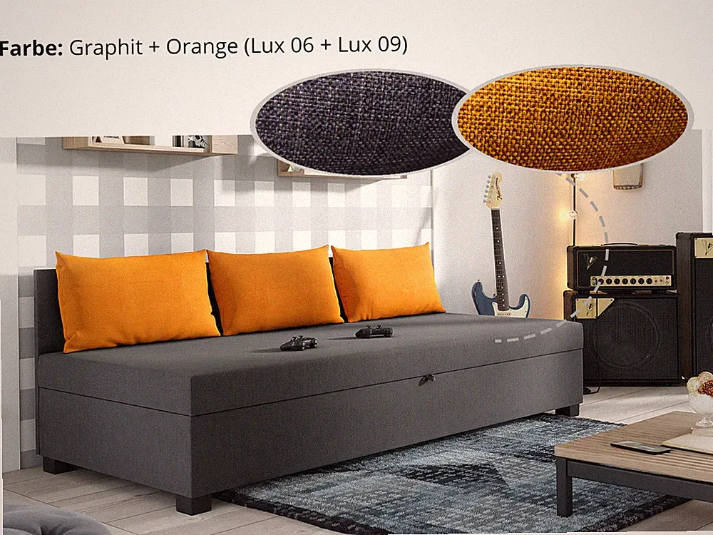 Sofa Misti III - Einzelbett, Schlafsofa mit Bettkasten, Bett für Jugendzimmer