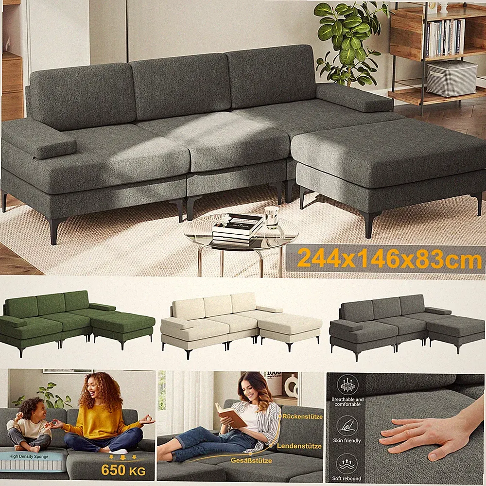 Sofa mit Schlaffunktion L Form Couch Chenille Schlafcouch Ecksofa mit Ottomane