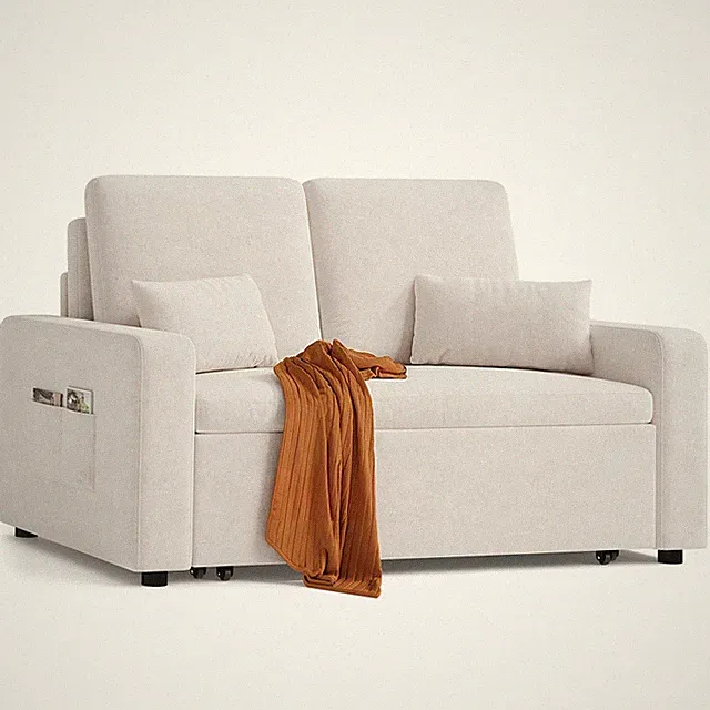 Sofa mit Schlaffunktion，Schlafsofa 2-Sitzer，Modernes Sofabett，Beige
