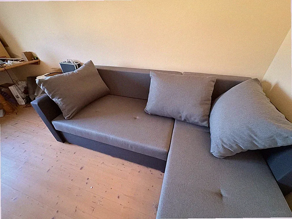 Sofa mit Schlaffunktion, Stoff, Anthrazit mit Schwarzen Lehnen und Bettkasten