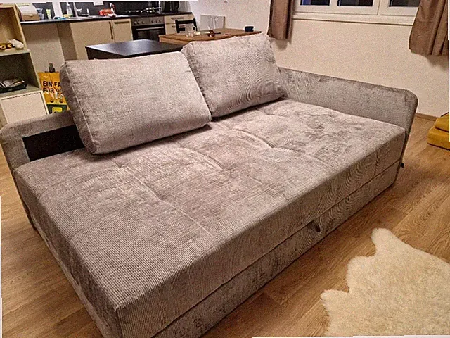 Sofa mit Stauraum (grau, Velours Stoff)