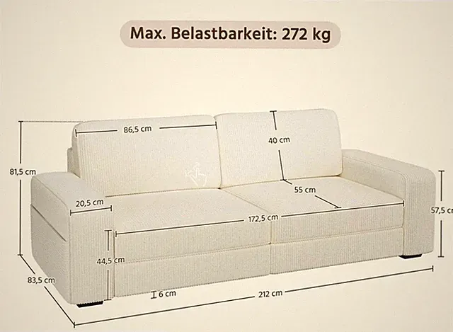 Sofa Polstersofa aus Cordstoff Zweisitzer-Sofa, Breite Sitzfläche & Armlehnen