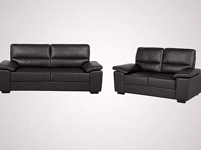 Sofa Set Kunstleder schwarz 2-Sitzer und 3-Sitzer mit breiten Armlehnen Vogar