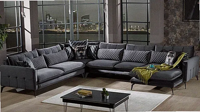 Sofa U-Form Wohnlandschaft SEFANUS Couch inkl. Kissen anthrazit Wohnzimmer