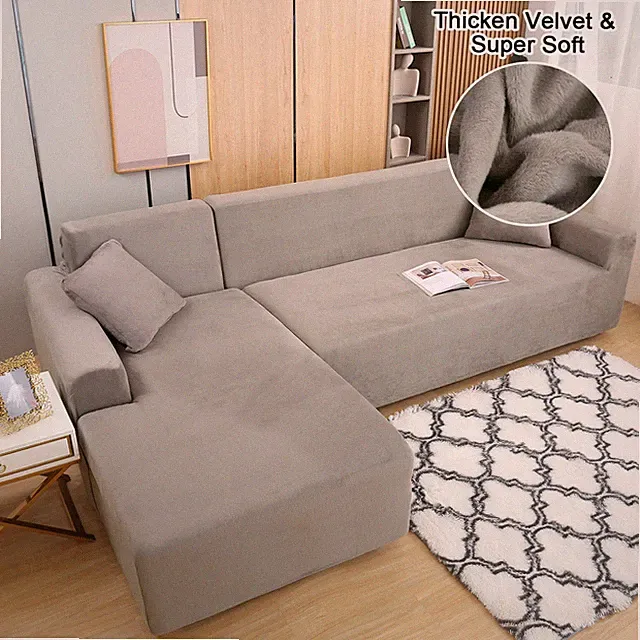 Sofabezug 3 Sitzer+3 Sitzer Ecksofa L Form Stretch Samt Sofa Überzug Couchbezug